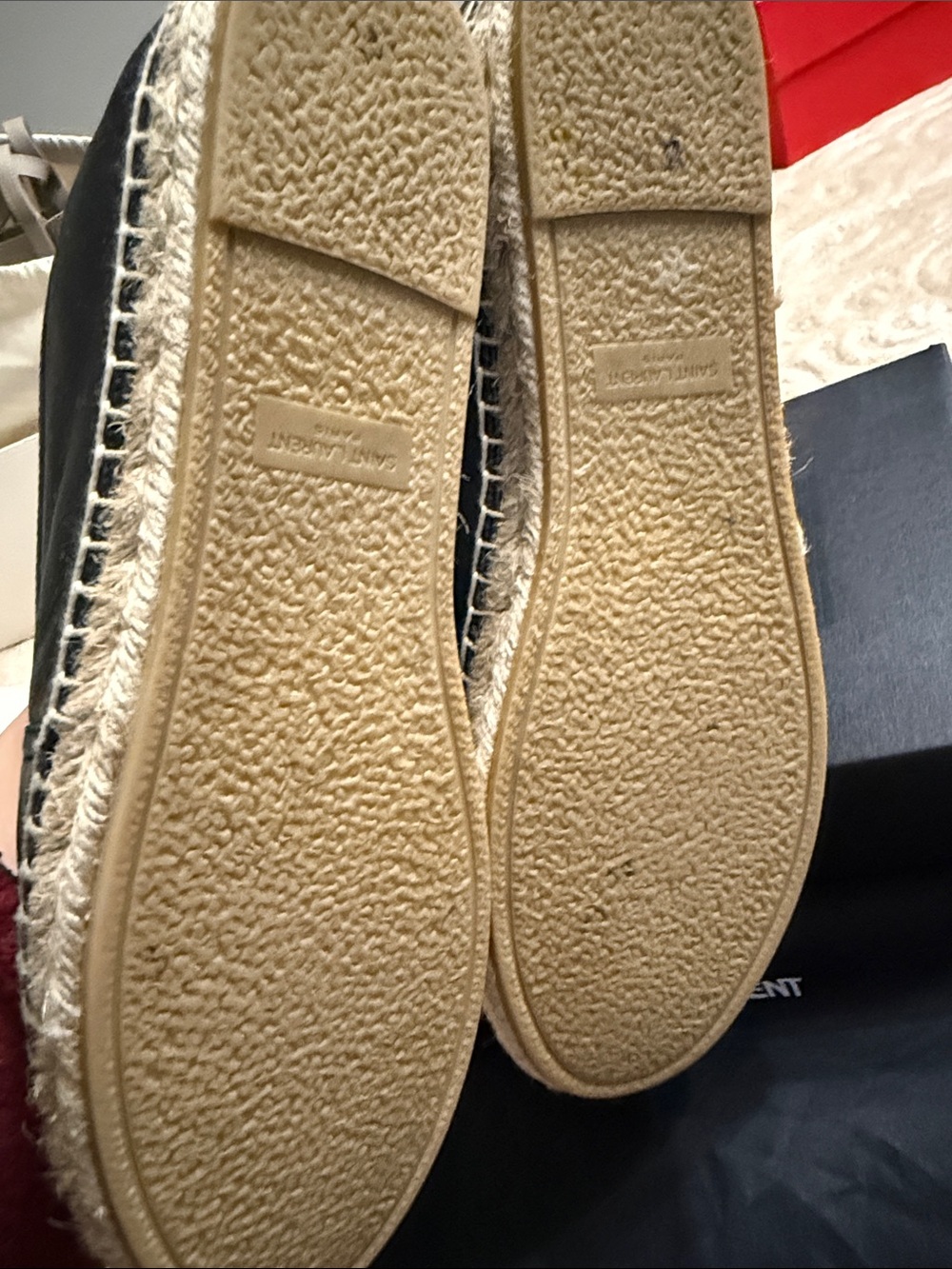 Saint Laurent Black Leather Espadrille Slip-Ons with Jute Trim - Picture 4 of 6